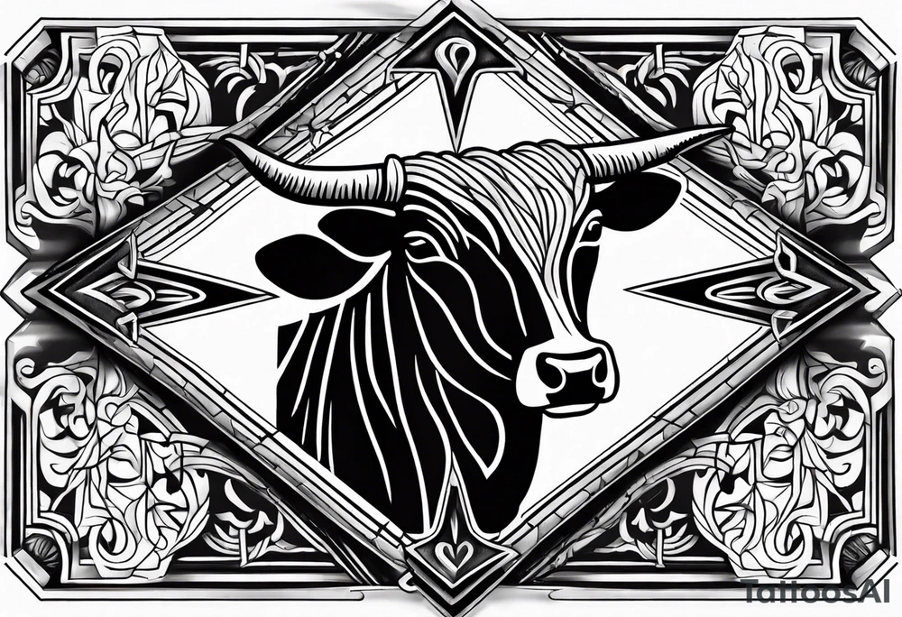 leather  detail with cow tag and cross sleeve tattoo idea