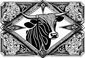 leather  detail with cow tag and cross sleeve tattoo idea