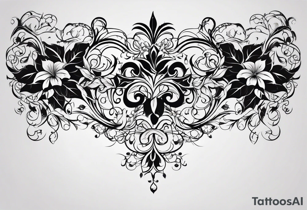 This tattoo will be on the back of the arm above the elbow. please add the numbers 31.8742° N, 91.1366° W, with very simple ivy vines on both sides. tattoo idea