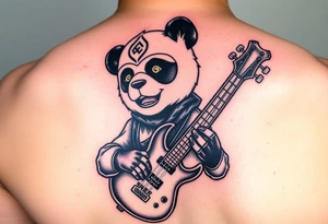 Luchador panda holding a broken bass guitar and the word creeper tattoo idea