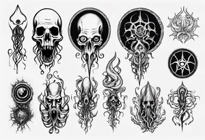 lovecraft long tattoo to put on the forearm, with eye and tentacle tattoo idea