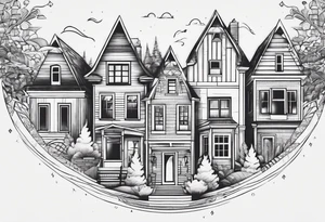 Person outline made out of homes tattoo idea