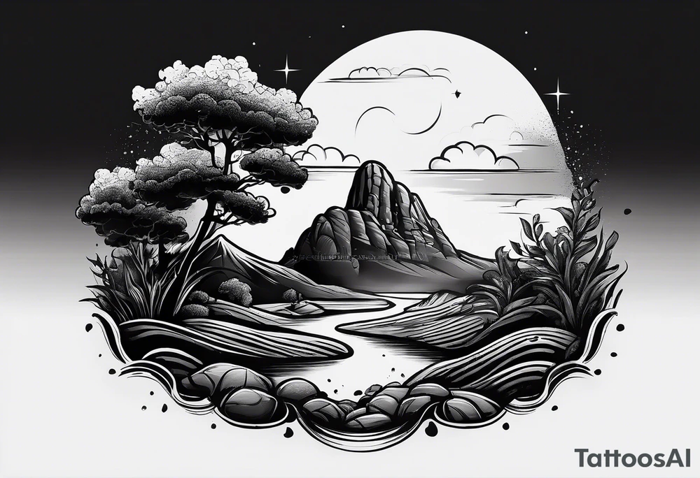 Create a tattoo of a flat topped rock Ebenezer surrounded by freshly tilled soil tattoo idea