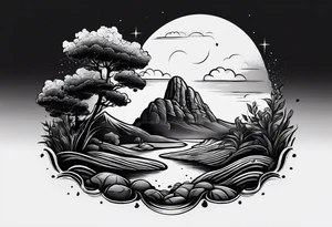 Create a tattoo of a flat topped rock Ebenezer surrounded by freshly tilled soil tattoo idea