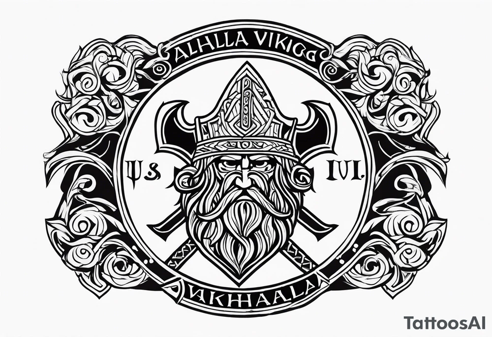Valhalla viking gods shield hatchet tattoo idea