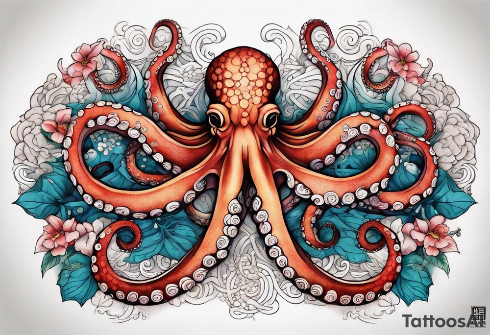 Octopus with tentacles around human lungs tattoo idea