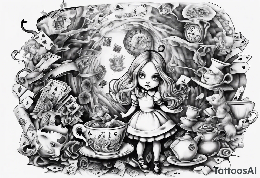Alice in wonderland mural, "Alice, Don't Get Lost In Wonderland" tattoo idea