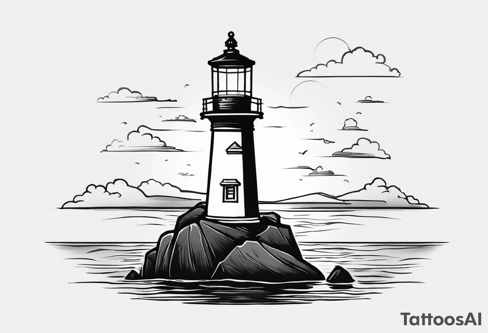 Farol no oceano em mar agitado bem delicado tattoo idea