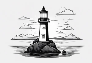 Farol no oceano em mar agitado bem delicado tattoo idea