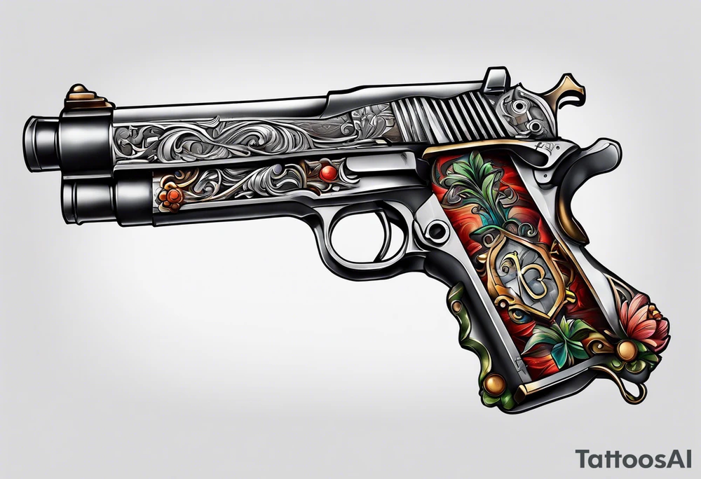 The letters AR with a pistol on each side tattoo idea