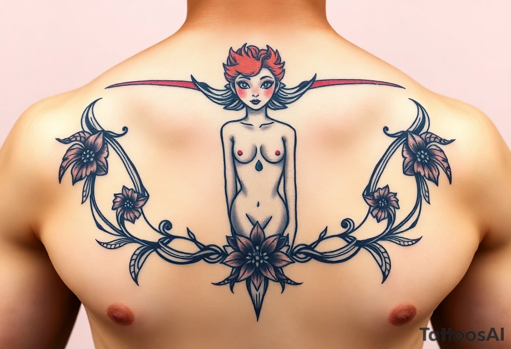 Naked women , front view , torso Only tattoo idea