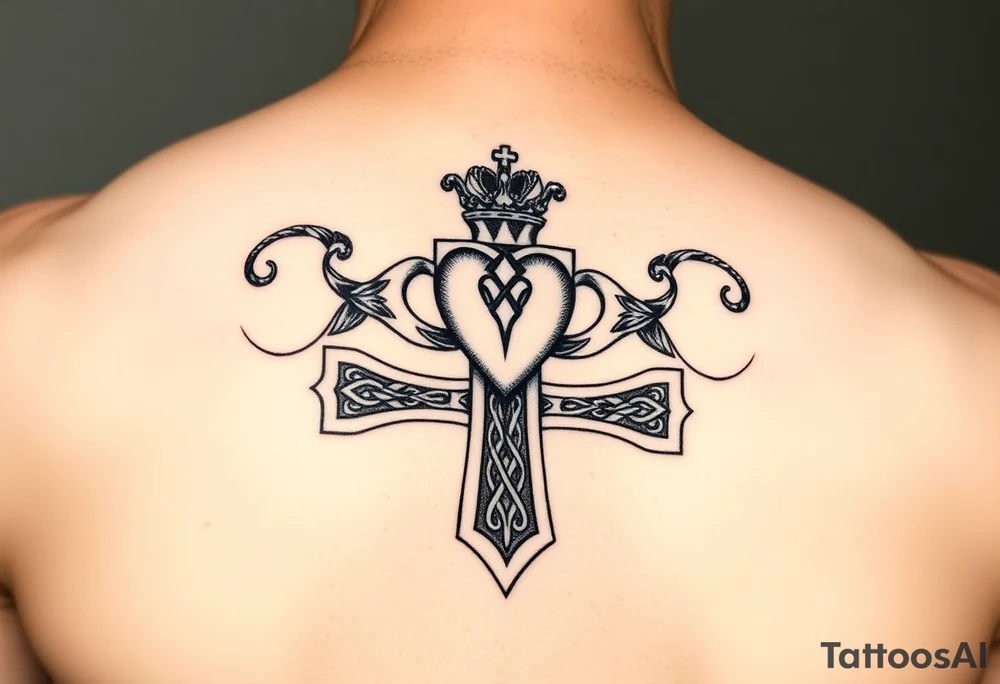 claddagh overlaid on a celtic cross tattoo idea