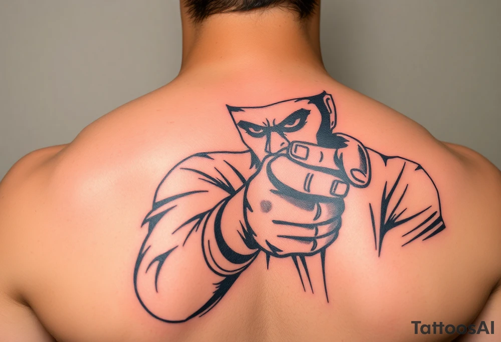 Thug character rob friend at gun point tattoo idea
