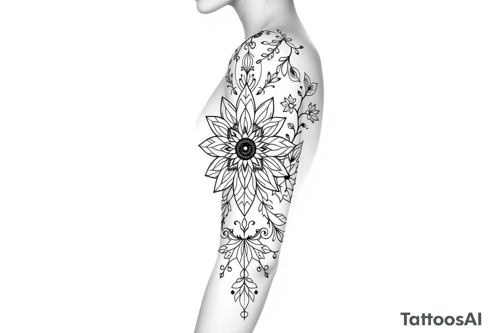 bold line shaman and witch style no flower tattoo idea