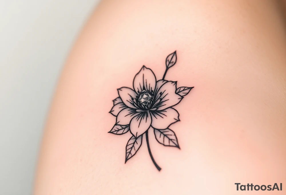 January December July birthday flower  with diamond tattoo idea