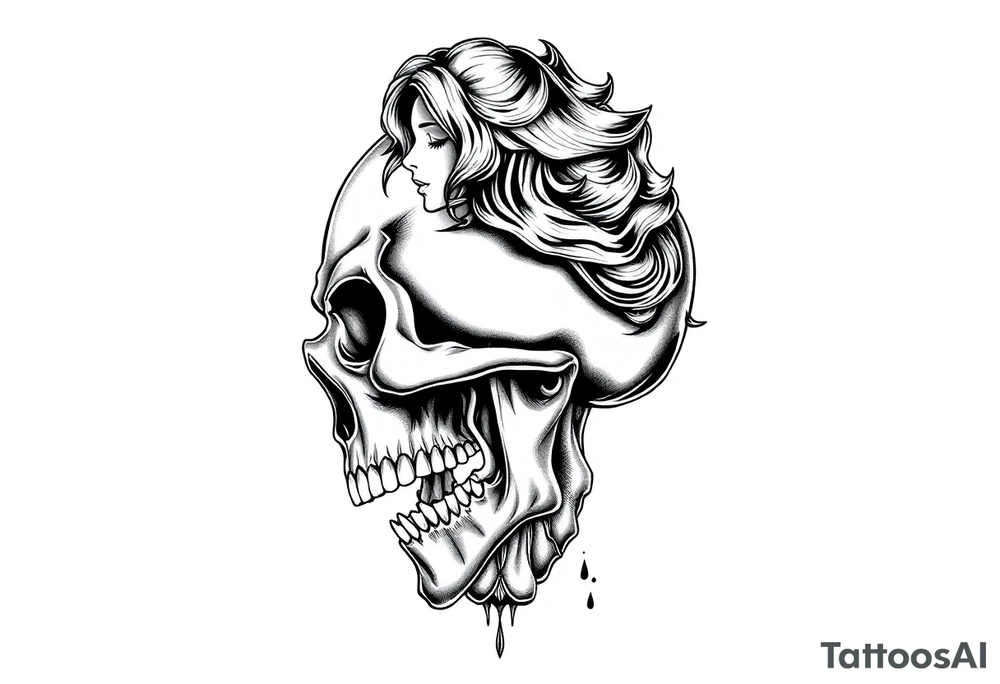 Lily Casablanca coming out of back of humanoid skull tattoo idea