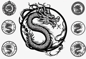 Chinese dragon in a circular shape with "02.03" written on it tattoo idea