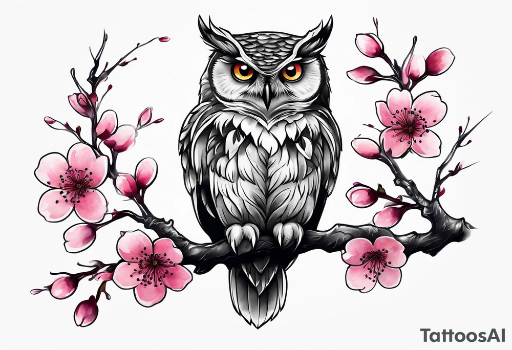Owl made out of cherry blossom tattoo idea
