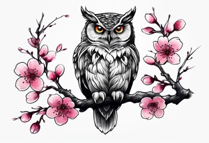 Owl made out of cherry blossom tattoo idea