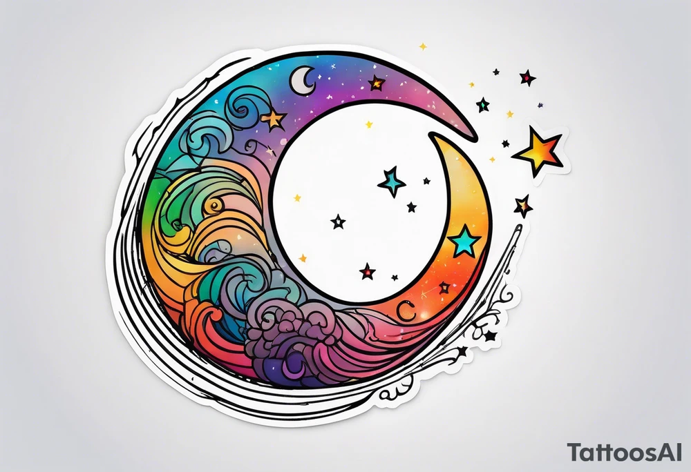Small crescent moon with a rainbow tattoo idea