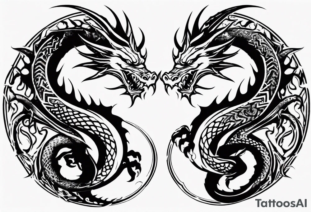 two dragons meeting to create yin yang tattoo idea