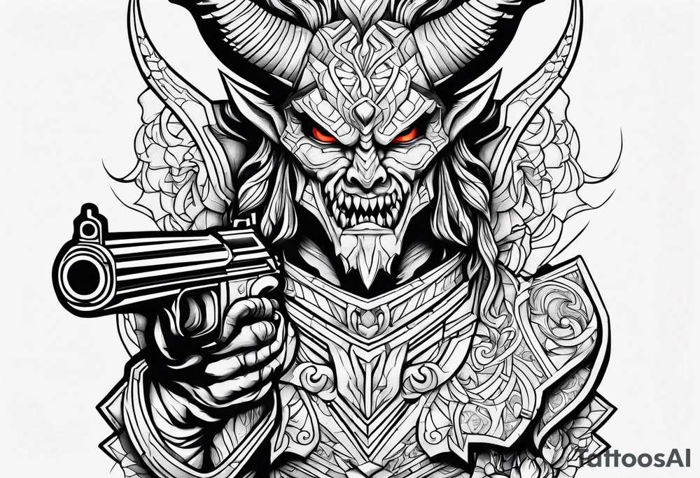 Demon with gun tattoo idea