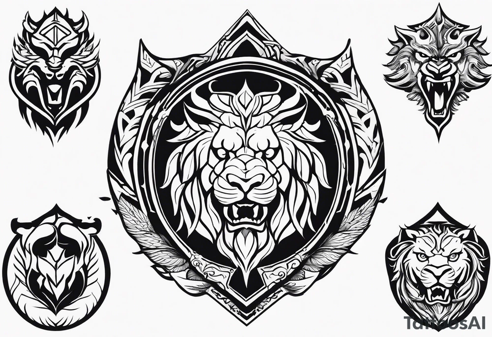 Valhalla sword shield dragon lion tattoo idea