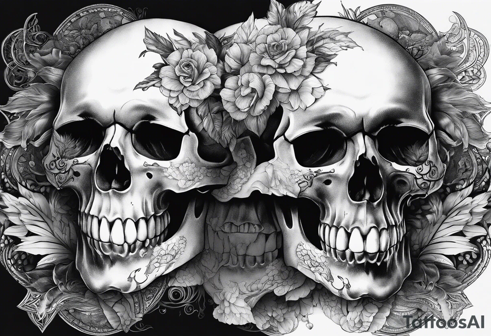 merge two halfs: in upper half put a visceral and in lower half put a skull tattoo idea