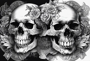 merge two halfs: in upper half put a visceral and in lower half put a skull tattoo idea