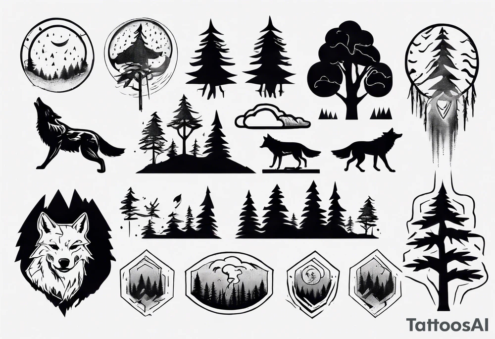 thunderstorm over a forest with a wolf howling on drums tattoo idea thunderstorm over a forest with a wolf howling on drums tattoo idea