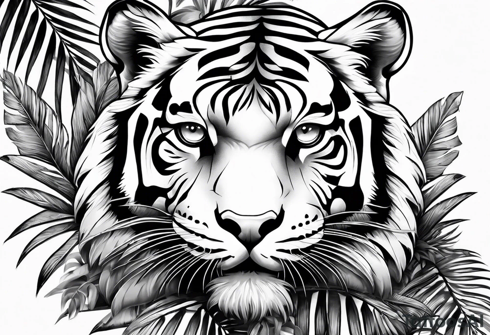 tiger laying on palm tree tattoo idea