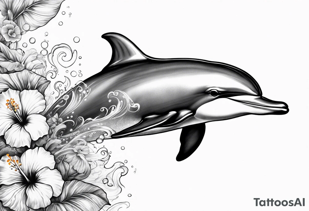 dolphin, sea , hibiscus tattoo idea