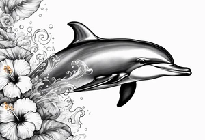 dolphin, sea , hibiscus tattoo idea