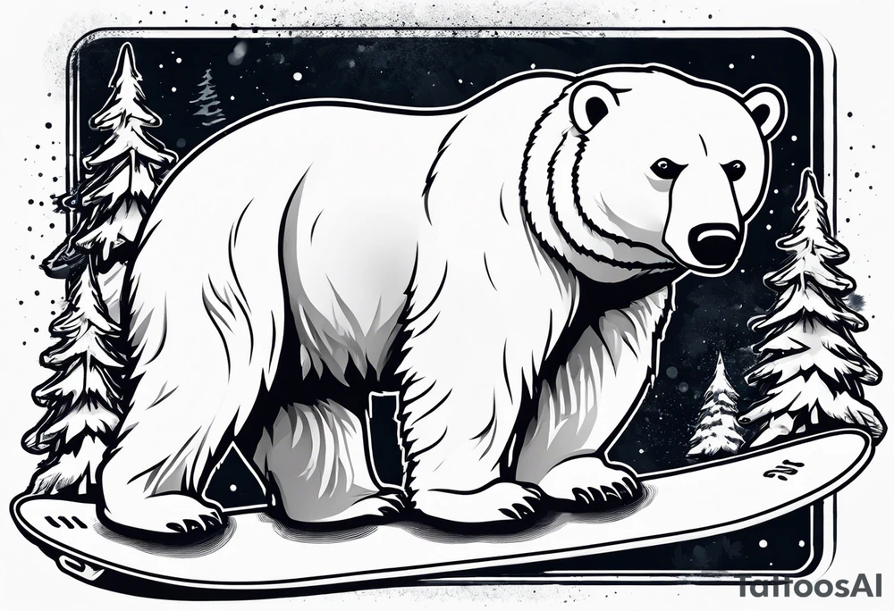 A polar bear standing on two legs holding a snowboard and wearing snow goggles tattoo idea