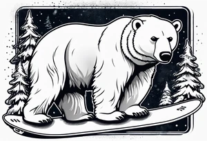 A polar bear standing on two legs holding a snowboard and wearing snow goggles tattoo idea