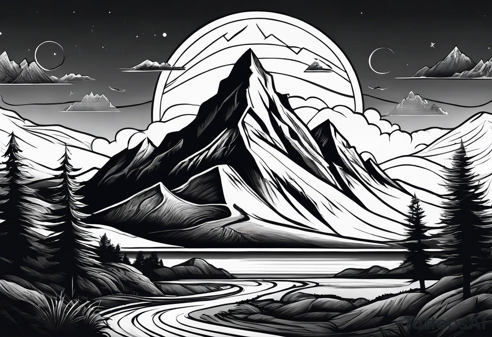 Mountain, beach, ocean tattoo idea