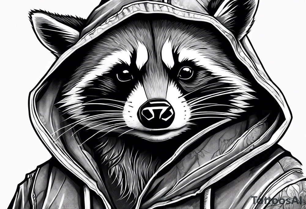 raccoon wearing a Superman hoodie tattoo idea
