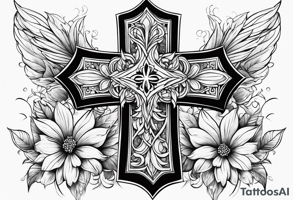 Cross, flowers tattoo idea