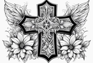 Cross, flowers tattoo idea