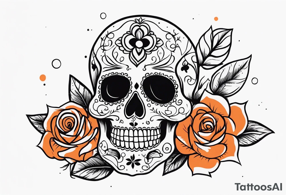 Sugar skull with roses that are orange and black tattoo idea