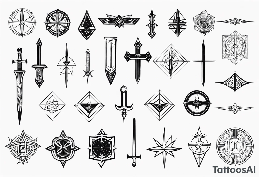 sword, occult, geometric, gothic, cyber sigilism, geometry, forearm tattoo idea