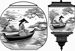 vietnamese lady on boat lanterns water tattoo idea
