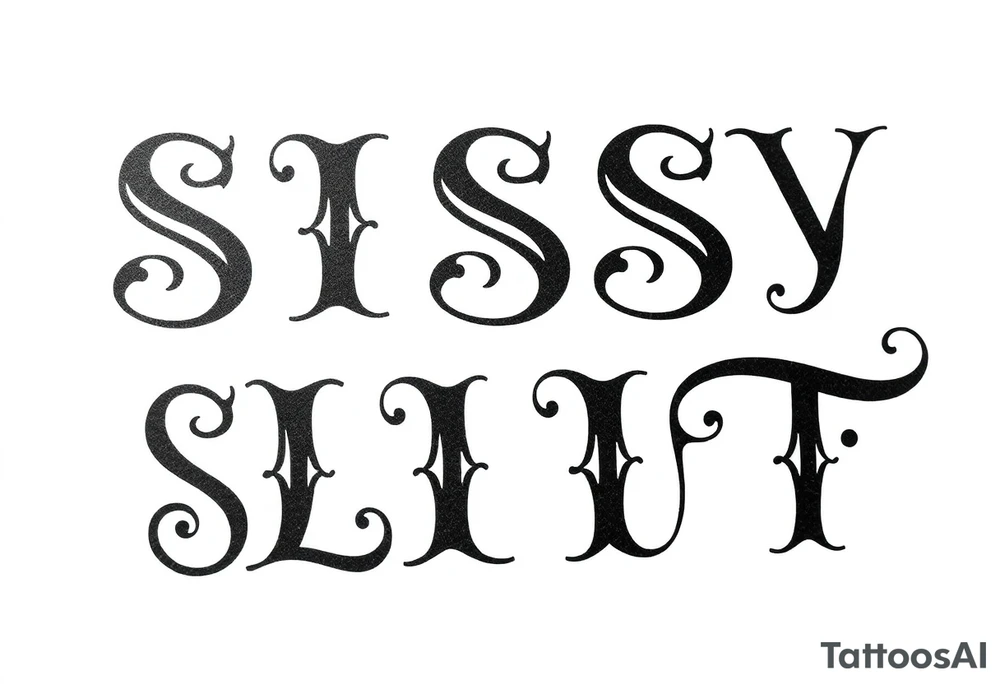 Slutty ass cheeks tattoo bold print large and tribal like design saying SISSY SLUT tattoo idea