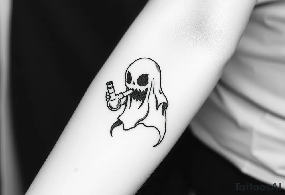 Cute ghost smoking a bong tattoo idea