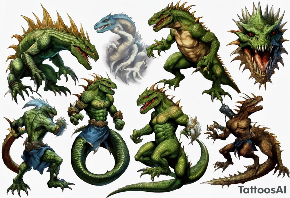 full heroes of might and magic 3 lizardman, happy and nice looking tattoo idea