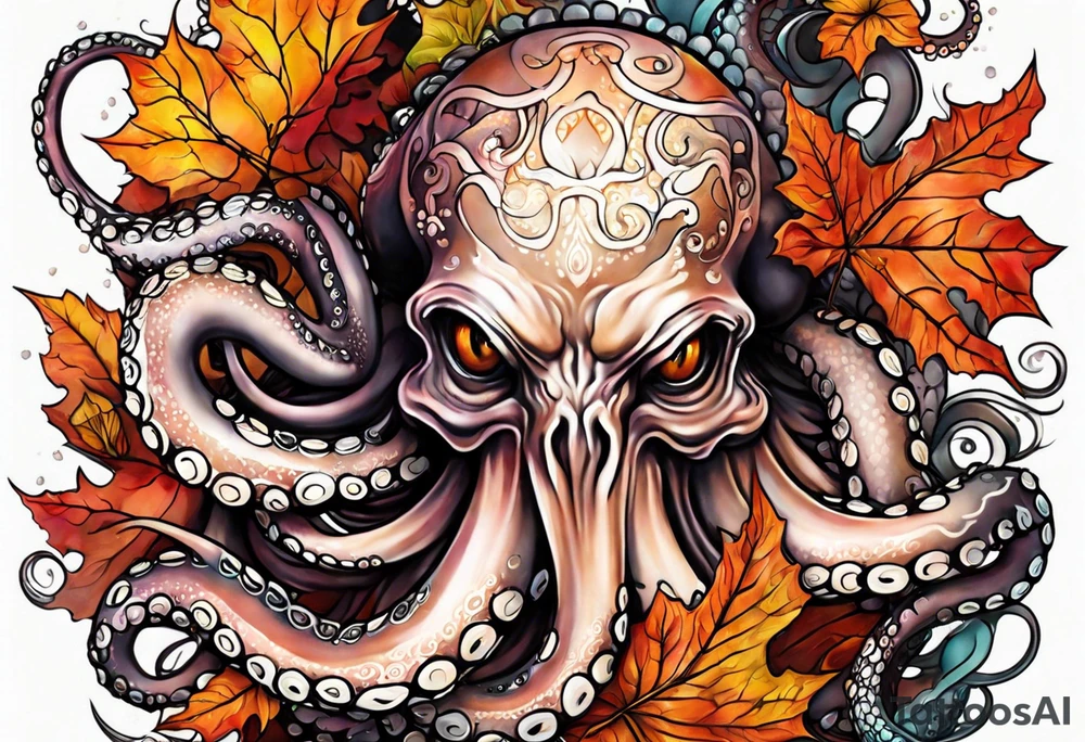 Octopus Arm Sleeve with fall colors tattoo idea