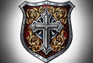 shield with the cross of Christ tattoo idea