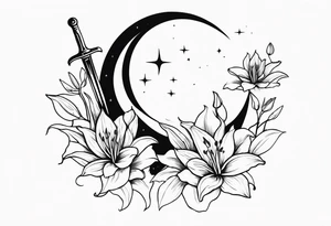 Moon , sword , lilies tattoo idea