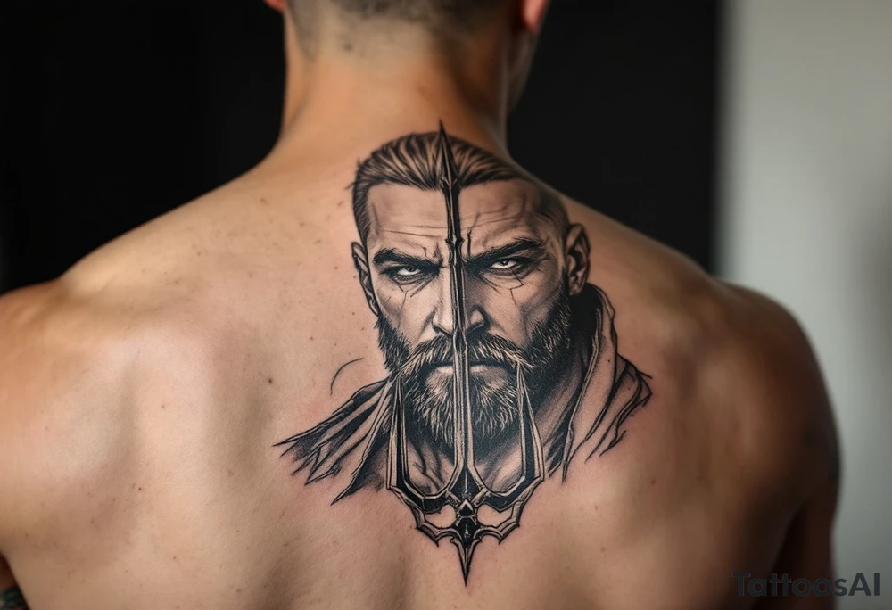 close-up man with trident tattoo idea