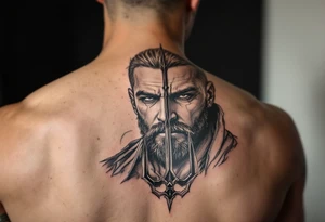 close-up man with trident tattoo idea